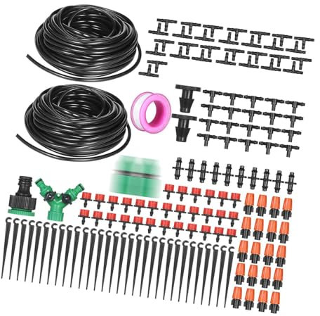 Zeit- und Wassersparendes DIY-Garten-Tropfbewässerungsset für Gärten, Gewächshäuser, Terrassen, Rasen, Blumenbeete, Topfpflanzen, Hängekörbe, Hydrokultur, Gemüse, Kräuter und