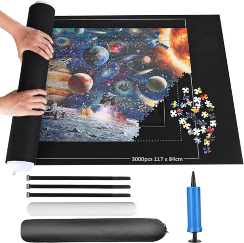 FiTspi Jigsaw Puzzle Roll Jigsaw Storage Felt Mat, Store Jigsaw Puzzles Up to 3,000 Pieces, Jigsaw Puzzle Storage Roll Up Mat for Saving Jigsaw Pieces Auxiliary Lines Games (3000 Pieces)