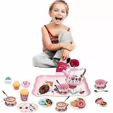 14 Pieces Kids Tin Tea Party Set Pretend Play Toy