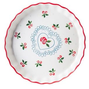 Oven Baking Dish Hand-painted Underglaze 9.5 Inch Cherry Lovely Ceramic Pie Plate Baking Dish Home Oven with Large Soup Plate Round Plate Ideal for Lasagne/Pie/Tapas