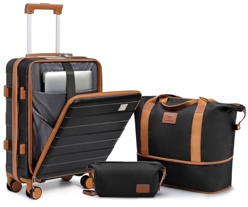 imiomo Koffer Trolleys Handgepäck ABS Hartschalenkoffer mit Laptopfach Reisekoffer mit TSA Schloss und 4 Rollen Der Gepäcksets Enthält 1 Reisetasche und 1 Kulturbeutel Schwarz