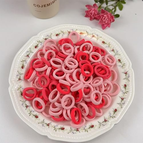 ChangTsingLee 100 Piezas Gomas de Pelo Mini Bandas de Pelo de Algodón Niña Pequeñas Mini Gomillas Pelo para Niñas Bebé Rosa