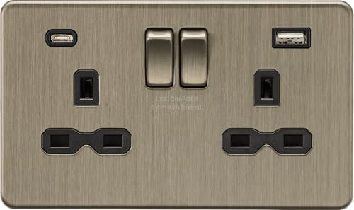 Knightsbridge 13A 2G SP Switched Socket with dual USB C+A 5V DC 4.0A [shared] - Antique Brass
