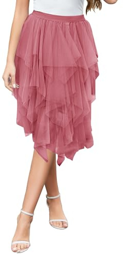 Wikoan Damen Tüllrock Mehrlagig Mesh Damen Faltenrock Stilvoll Hoher Taillierter Röcke Unregelmäßig A-Linie Prom Party Tutu Rock Sommerrock S-XXL