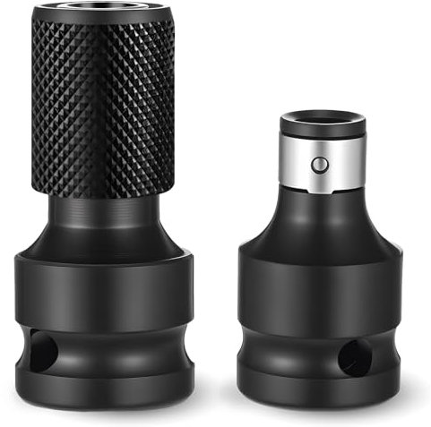 Bewudy 2 Pack Impact Wrench Adapter, Wrench Converter 1/2 Square Drive to 1/4 Hex Shank Socket Adapter Quick Release Chuck Converter for Impact Ratchet Wrenchs Screwdriver Bit Holding Socket