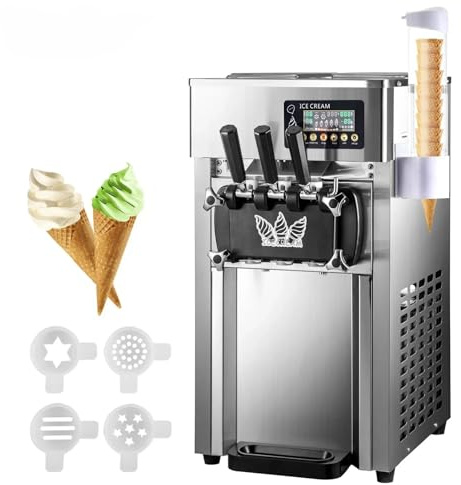 Máquina de Helados Comercial 2X3L 1200W 18L/h 3 Sabores Máquina para Hacer Helados servicio suave con Panel LCD Limpieza Automática para Yogur Café Snack-bars Restaurante Mercado Tienda