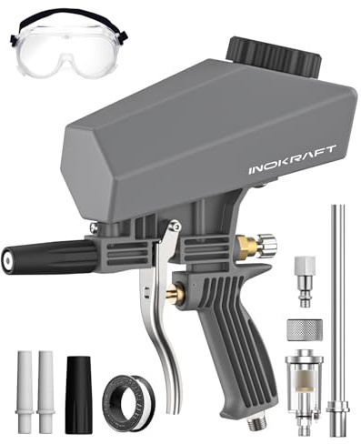 InoKraft Tragbare Sandstrahlpistolen-Set mit Öl-Wasser-Separator und Verlängerungsdüse, Mini-Sandstrahler zur Rost- und Farbentfernung, kompatibel mit Aluminiumoxid, Sand, Walnusschalen und Soda