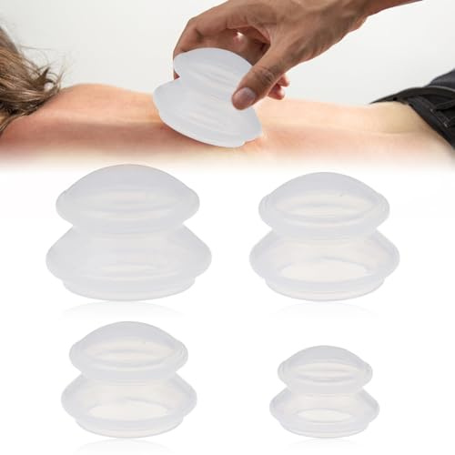 Behogan Lot de 4 ventouses en silicone, 4 tailles, ventouses en silicone, anti-cellulite, anti-âge, soulage la douleur pour tout le corps, blanc