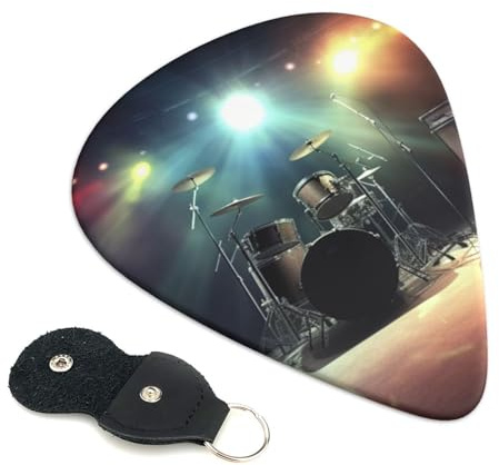 Rock Band Stage Gitarrenplektren, 6 Stück, mit Leder-Gitarrenplektrumhalter, Schlüsselanhänger, Tasche, abstraktes Kunst-Plektrum für akustische elektrische Gitarre, Ukulele, 0,96 mm