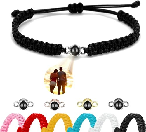 Ehihas Pulsera personalizada con proyección de foto Regalo conmemorativo Memoria única Pulseras personalizadas Imagen HD para seres queridos Recuerdo Diseño Cuerda (Cuenta cilíndrica)