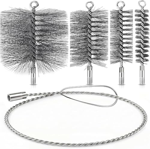 4 Stück Ofenrohrbürste Set- 30/50/80/150 mm Ofenrohrbürste und 1m Stahldraht, Schornsteinfeger Bürste Schornsteinbesen für Kamin, Ofenrohr & Rauchrohr Reinigung