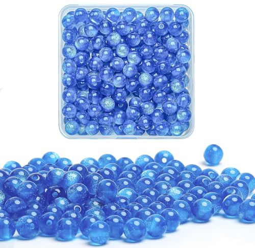 Gkelaly 8mm Dark Blue Glitter Glass Beads for Bracelet Making, 100pcs Iridescent Round Crystal Beads for Jewellery Making, Necklaces and Earrings, with Storage Box