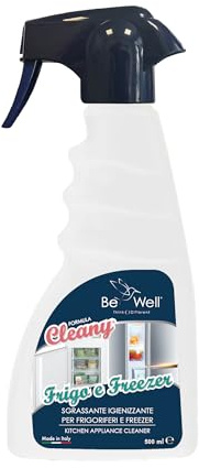 CLEANY Nettoyant désinfectant pour réfrigérateur et congélateur, spray de 500 ml, fabriqué en Italie, formule propre, élimine les odeurs et les graisses, nettoyage en profondeur pour appareils de