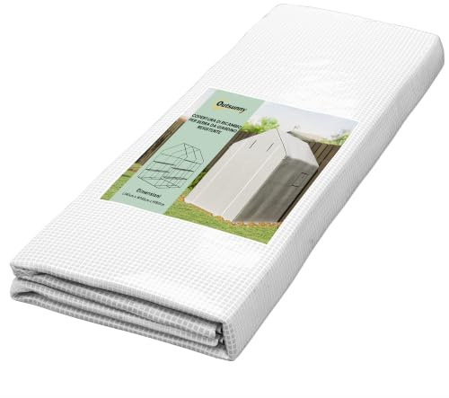 Outsunny Copertura per Serra in PE 1.4x1.4 m con Finestre, Bianco | Telo di Ricambio per Serra, Porta Avvolgibile a Cerniera e Bordi Interrati, Protezione UV, Agricoltura Piante Orti e Giardino