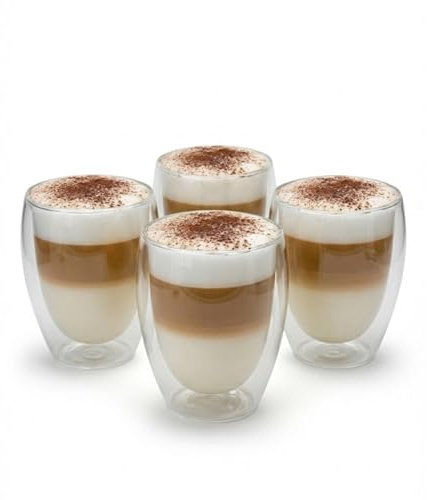 BigDean 4x 300ml doppelwandige Latte Macchiato Gläser Borosilikatglas | Kaffeegläser Cappuccino Gläser Thermogläser
