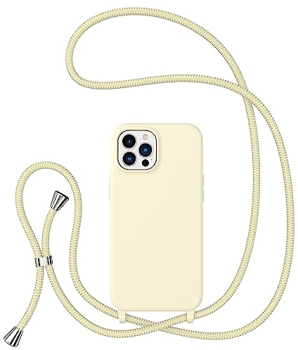ZTOFERA Crossbody Lanyard Case for iPhone 15 Pro (6.1), Beige | Liquid Silicone Phone Case with Strap, Adjustable Neck Cord Necklace, Soft Protective Cover, Portability, Anti-Drop