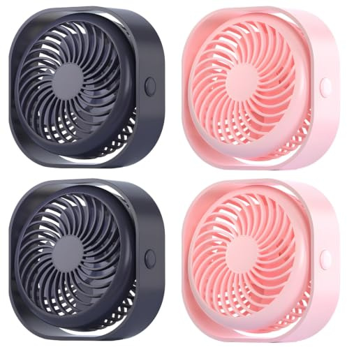 Paquete de 4 ventiladores de escritorio recargables para oficina, dormitorio y uso doméstico, mini ventilador USB portátil, 3 velocidades, rotación de 360°, base antideslizante, ligero, ahorra espacio