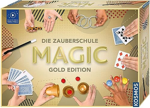 Kosmos 698232 Zauberschule Magic Gold Edition, 150 ZauberTricks von leicht bis anspruchsvoll, viele magische ZauberUtensilien, Zauberkasten für Kinder ab 8 Jahre