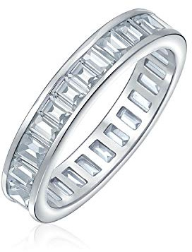 Bling Jewelry AAA Zirkonia im Kanalfassung Rechteck Smaragdschliff Baguette CZ Ewigkeitsring Jubiläums Hochzeitsband für Frauen .925 Sterlingsilber 4MM Stapelbare Ringe