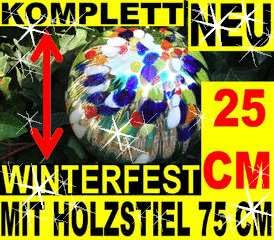 BTV 25 cm gartenkugeln KOMPLETT MIT Holz-STIEL, Gartendeko FROSTSICHER, LICHTECHT und Winterfest, Grosse Gartenkugel Silber + orange gelb Weiss rot Blaue Tupfen NEU Gartenkugeln Design