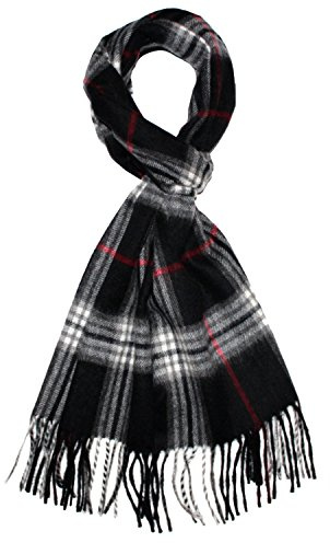 Lorenzo Cana Herren Kaschmirschal 100% Kaschmir Schal extra flauschig Made In Germany gewebt schwarz weiss rot Karo 9321611