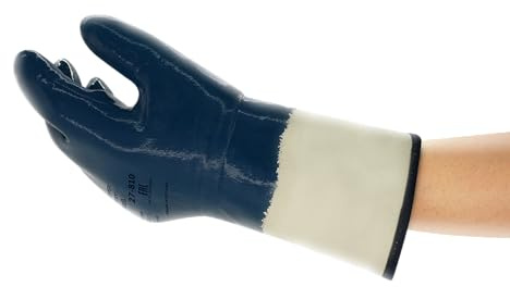 Ansell ActivArmr 27-810 Guantes de Trabajo Pesados, Revestimiento de Nitrilo Antideslizante y Impermeable, Resistencia al Corte y a la Abrasión, Seguridad Industrial, Azul, Talla XL (12 Pares)