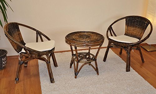 Rattangruppe, Rattangarnitur Moon, Set 2 Rattansessel + Rattantisch inkl. Polster, Fb. Kroko