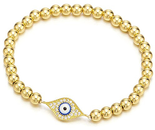 Exquisiten Stil Damen Herren Mädchen Gold Perlen-Armband mit Zirkonia Schutzes Bösen Blick
