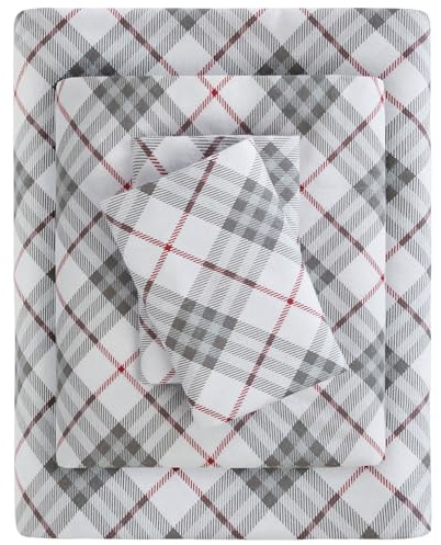 Sleep Philosophy True North - Set di Biancheria da Letto in Flanella Calda 100% Cotone, Stampa con Animali e Stelle, Ultra Morbido, per Letto Matrimoniale XL, Motivo Scozzese Rosso, 3 Pezzi