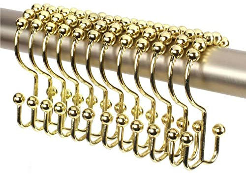 2 Lb. Depot Doppelte Duschvorhang-Hakenringe (Golddekor-Finish) Premium-rostbeständiger Edelstahl-Metallhaken, Messing-Rollkugeln gleiten auf Duschstangen, 12er-Set, gardinenringe