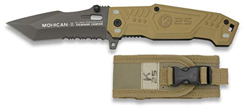 K25-19543 Navaja K25. Mohican 2. Titanium c. 7.8 Herramienta para Caza, Pesca, Camping, Outdoor, Supervivencia y Bushcraft + Portabotellas de regalo