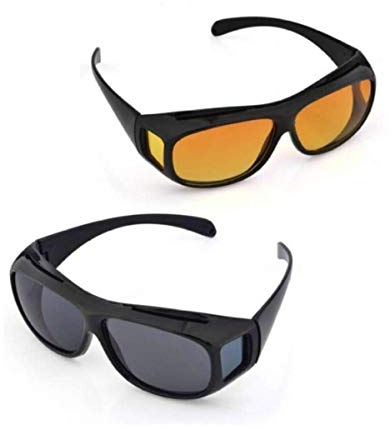 Boolavard 2 PACK HD Night Day Vision Driving Wrap Around Anti Glare Sunglasses with Polarized Lens for Man and Women