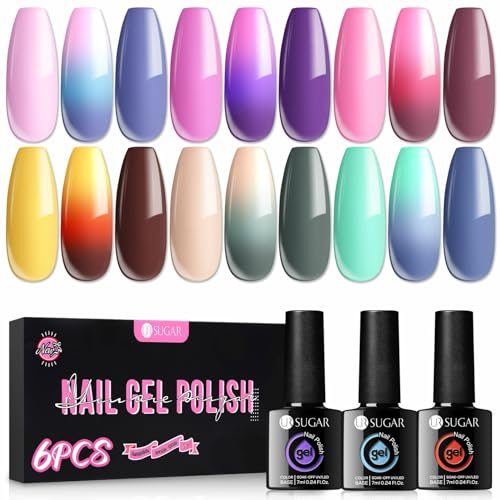 UR SUGAR Thermo UV Nagellack Farbwechsel, 6 Farben Thermogel für Gelnägel Farbwechsels Herbst Gel Nagellack Set Temperatur Farbwechsel Gellack für Gelnägel Mehrfarbig Nagelgel Gel Nagel