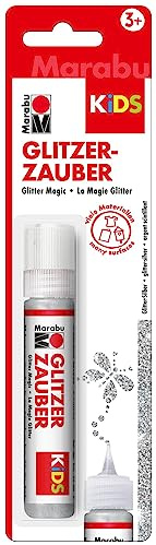 Marabu 03100059582 - Kids Glitzerzauber, glitter silber 25 ml im Liner, Glitzer Farbe für Kinder auf Wasserbasis, kindgerechte Farbe für Glitzereffekte auf Papier, Holz, Glas und Textilien