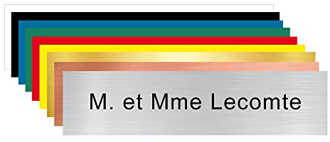 Plaque pour Boîte Aux Lettres Personnalisable - Gravée 10 x 2,5 Cm - PVC Nominative à Personnaliser - Aspect Argent Brossé Avec Écriture Noir