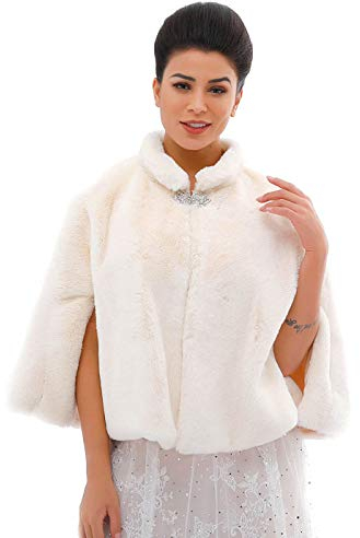 Ushiny Kunstfell-Schal und Stola Brautfell, Winterschal für Damen und Mädchen, zur Hochzeit Gr. Einheitsgröße, beige