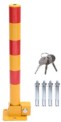 KATSU Car Parking Space Lock Bollard, High Visibility Yellow and Red Lockable Fold Down Car Parking Barrier Post, Private Car Park Driveway Guard Saver Blocker, 60cm Height 161877