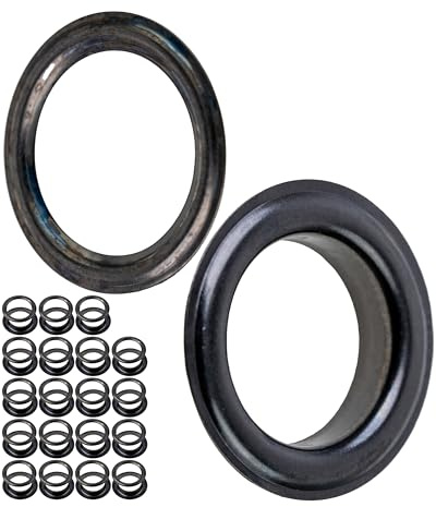 Ösen und Scheiben Set, Ø 14 mm innen, 20 Paare, in Silber-Schwarz, Messing, Kit ohne Zange, Ösen Scheiben für Plane, Bekleidung, Bastelarbeiten, Deko, DIY Tülle, Rundring Patches Kordel, Ösenscheiben