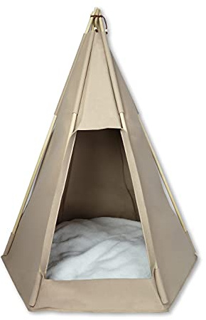 jilda-tex Tipi Zelt für Haustiere Hunde Katzen Bett Filou Hütte Filz mit Kissen Holzgestell Verschiedene Größen/Farben (90x65x57 cm, Taupe)