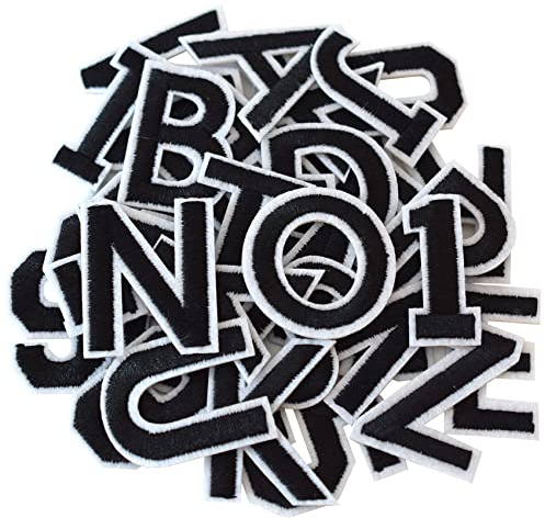 GYGYL 72 Pieces Iron on Letters and Numbers Patches, Black Letter Patches Alphabet Embroidered Patch A-Z, Numbers 0-9 Applique for Clothes, Dress, Hat, Socks, Jeans, DIY Accessories