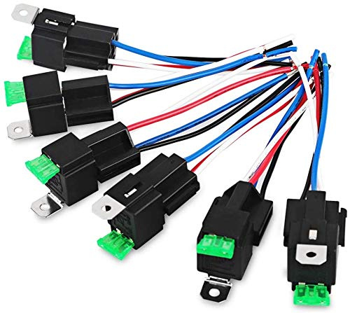 Fasizi 6 Stück 24 V 30 A Sicherung Relaisschalter Kabelbaum ATO/ATC Flachsicherung, 4-polige SPST Kfz-Elektrorelais mit strapazierfähigen 14 AWG-Drähten