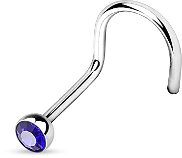 JEWEL BARREL Nasenpiercing mit Kleinen 2mm CZ Kristall Nasenschrauben aus Chirurgenstahl dünn 18G (1mm) Nasenstecker (Blau)