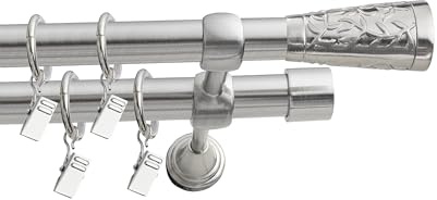 Fenster DEKOR Gardinenstange Stahl - Gordijnroede 340 cm - Elegante Modern Vorhangstange - 2-läufig stange vorhang - Karniesabschluss wählbar - Vorhang Stangen Stahl Modena