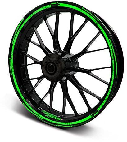 16-teiliges Set Felgenrandaufkleber Sticker für Motorrad Auto Felgen Stripes Design Komplett Set Felgenaufkleber für 15 16 17 18 19 Zoll MR018 (Neon Grün, Glanz)
