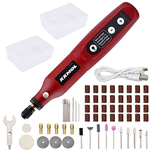 Herramienta giratoria inalámbrica – Mini taladro eléctrico con 5 velocidades variables y 61 accesorios, juego de molienda para pulir/tallar/cortar/limpiar/afilar kit de herramientas de bricolaje