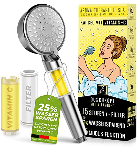 Duschkopf wassersparend mit Kalkfilter gegen kalkhaltiges Wasser Sparduschkopf mit Vitamin C hochdruck antikalk Handbrause Set mit Wasserfilter druckerhöhend chrom Duschfilter energiespar Brausekopf