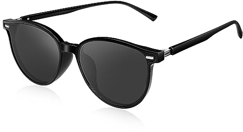 KANASTAL Lunettes de Soleil Femme Polarisées Mode Lunettes de Soleil Noir Oeil de Chat Rétro Classique Protection UV400 Vintage pour Conduire Voyager