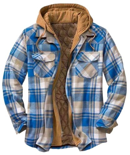 YOUCAI Carreaux Chemise Thermique doublée Chemise d'hiver Homme Manches Longues Chemise Chaude Veste de bûcheron Matelassé Veste,Bleu2,S