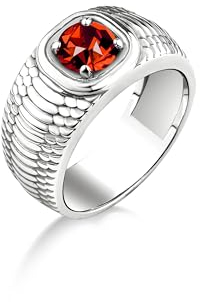 BySilverStone Jewelry Roter Rubin-Schlangenhaut-Herren-Solitärring Aus Sterlingsilber, Rubin-Edelstein-Statement-Ring Für Männer, Einzigartige Herren-Mode-Geschenkringe Mit Rotem Stein