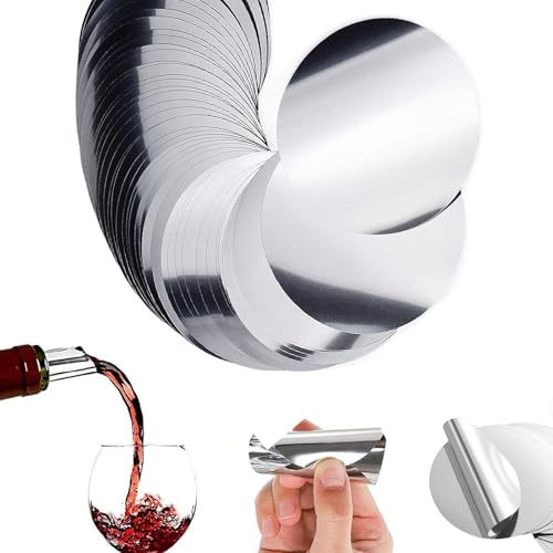 CLKE 100Pcs Disque Verseur Vin, Disque Anti Goutte Bouteille Vin,Vin Pourer Disque Réutilisable pour Diverses Vins et Boissons（Argent,75 mm）